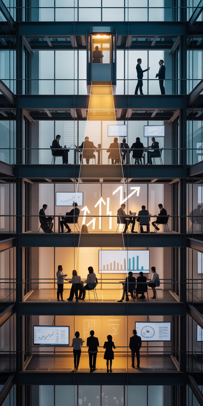 Glass elevator in modern office tower — Use Your AI workspace